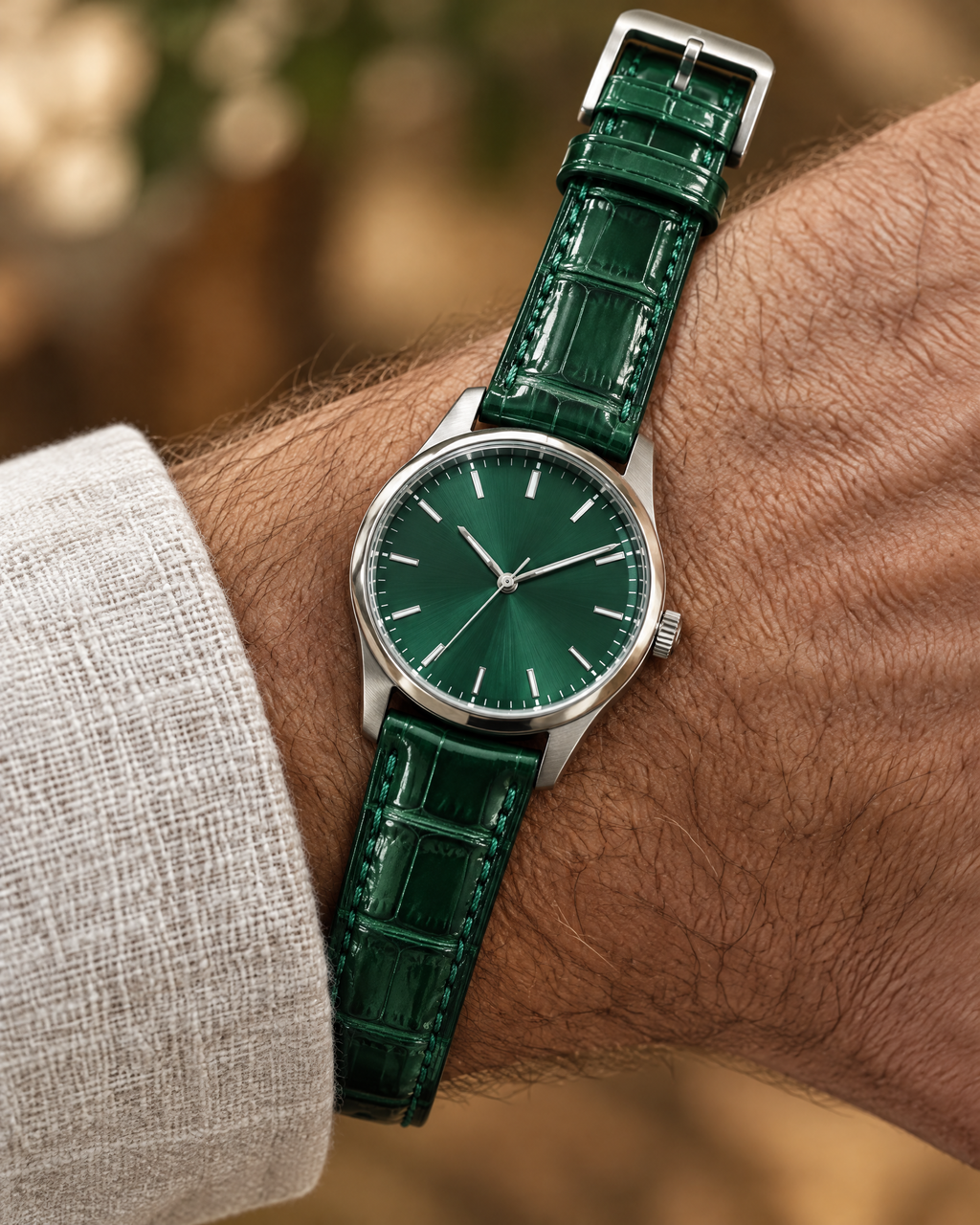 Patina Emerald Green Alligator Leather Watch Strap – Handstitched