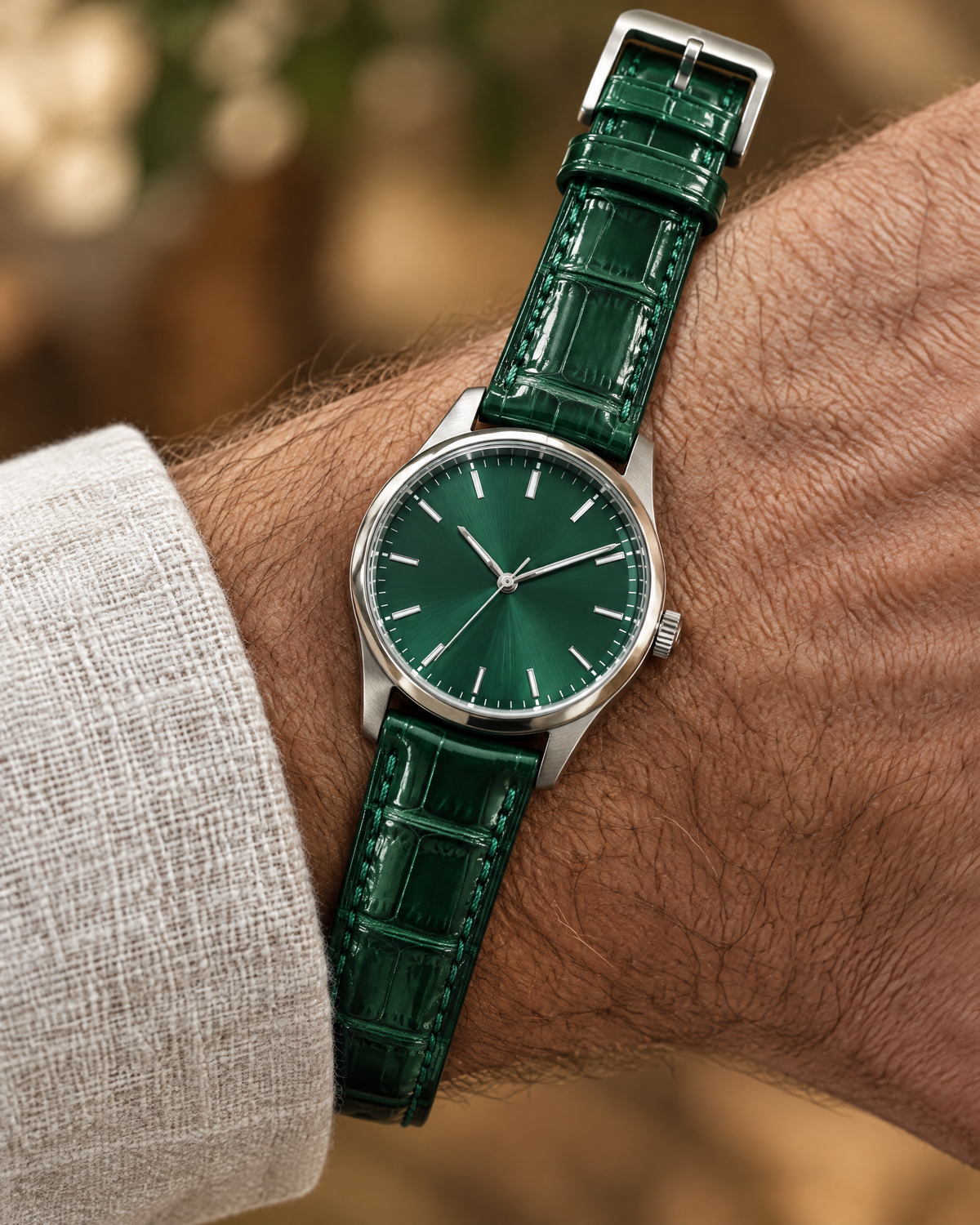 Patina Emerald Green Alligator Leather Watch Strap – Handstitched