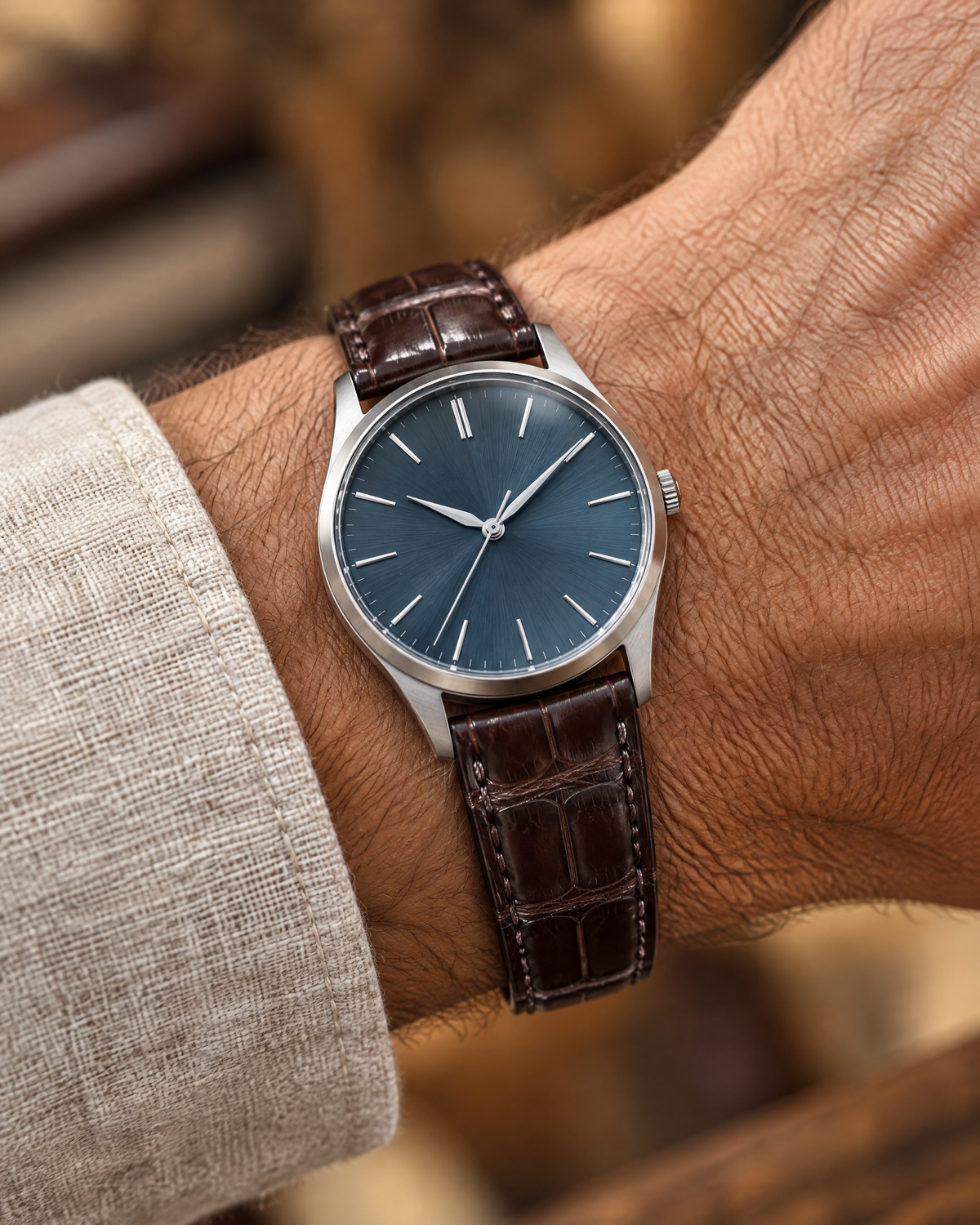 Dark Chocolate Brown Round Scale Alligator Leather Watch Strap – Handstitched