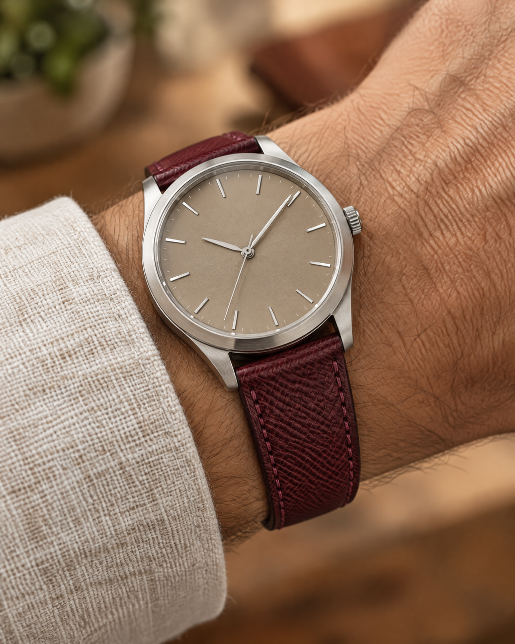 Burgundy Epsom Leather Watch Strap – Handstitched