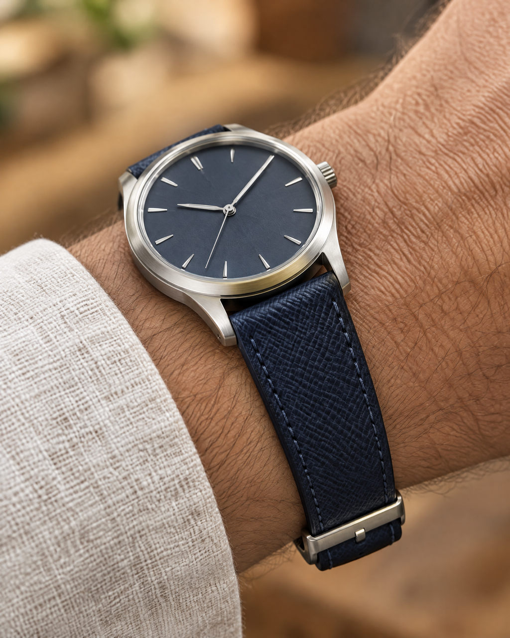 Dark Navy Epsom Leather Watch Strap – Handstitched