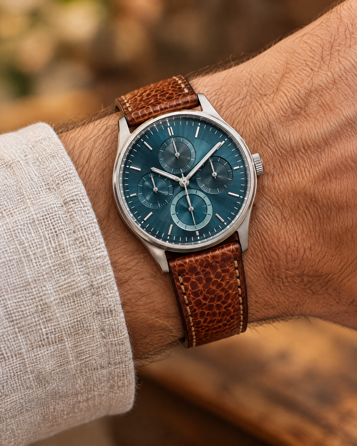 Patina Antique Cognac Beaver Tail Leather Watch Strap – Handstitched