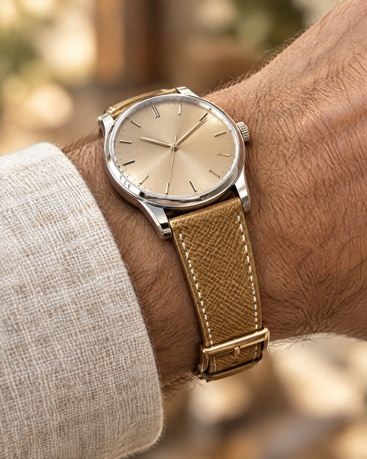 Gold Epsom Leather Watch Strap – Handstitched