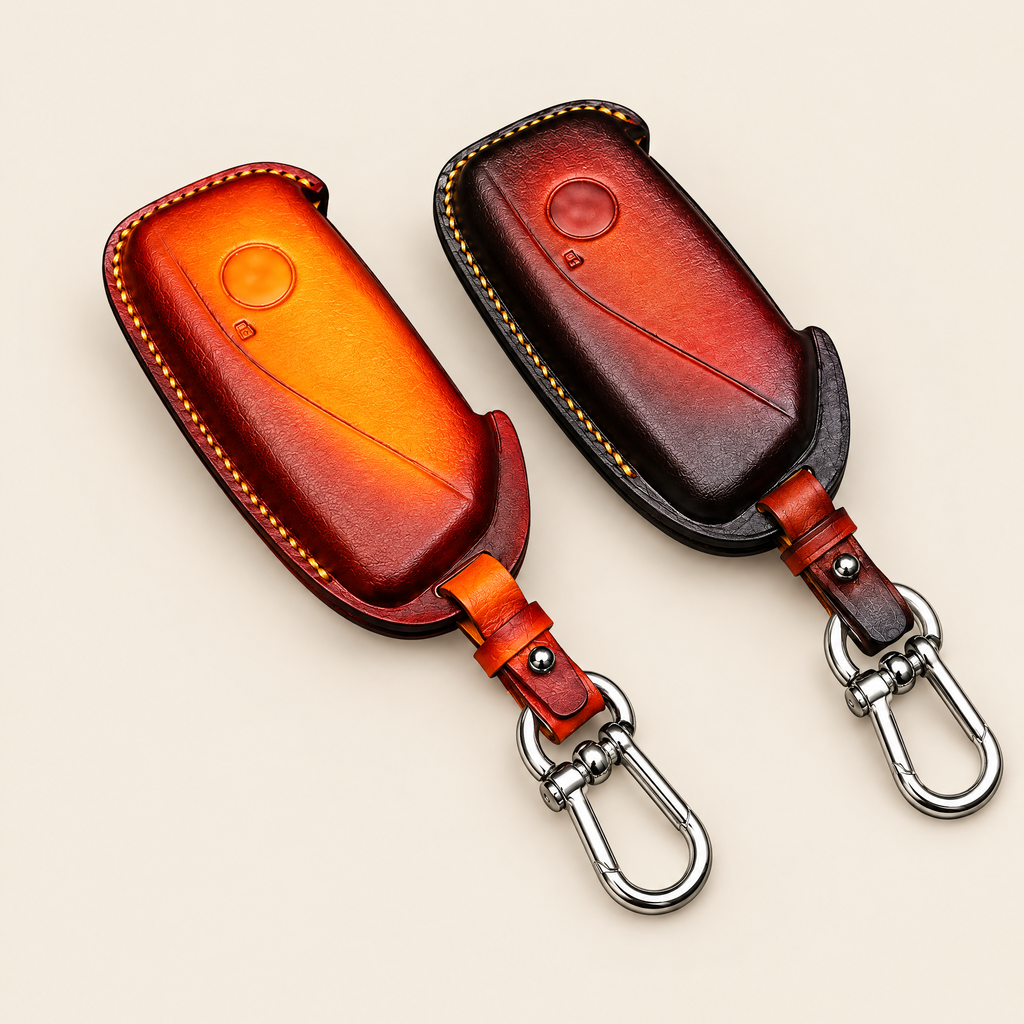 Leather Key Fob Cover Compatible with BMW X Series Patina – Handstitched Smart Key Case