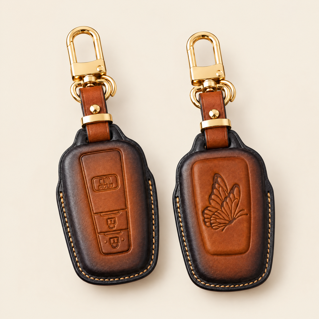 Leather Key Fob Cover Compatible with Toyota RAV4 – Handstitched Smart Key Case