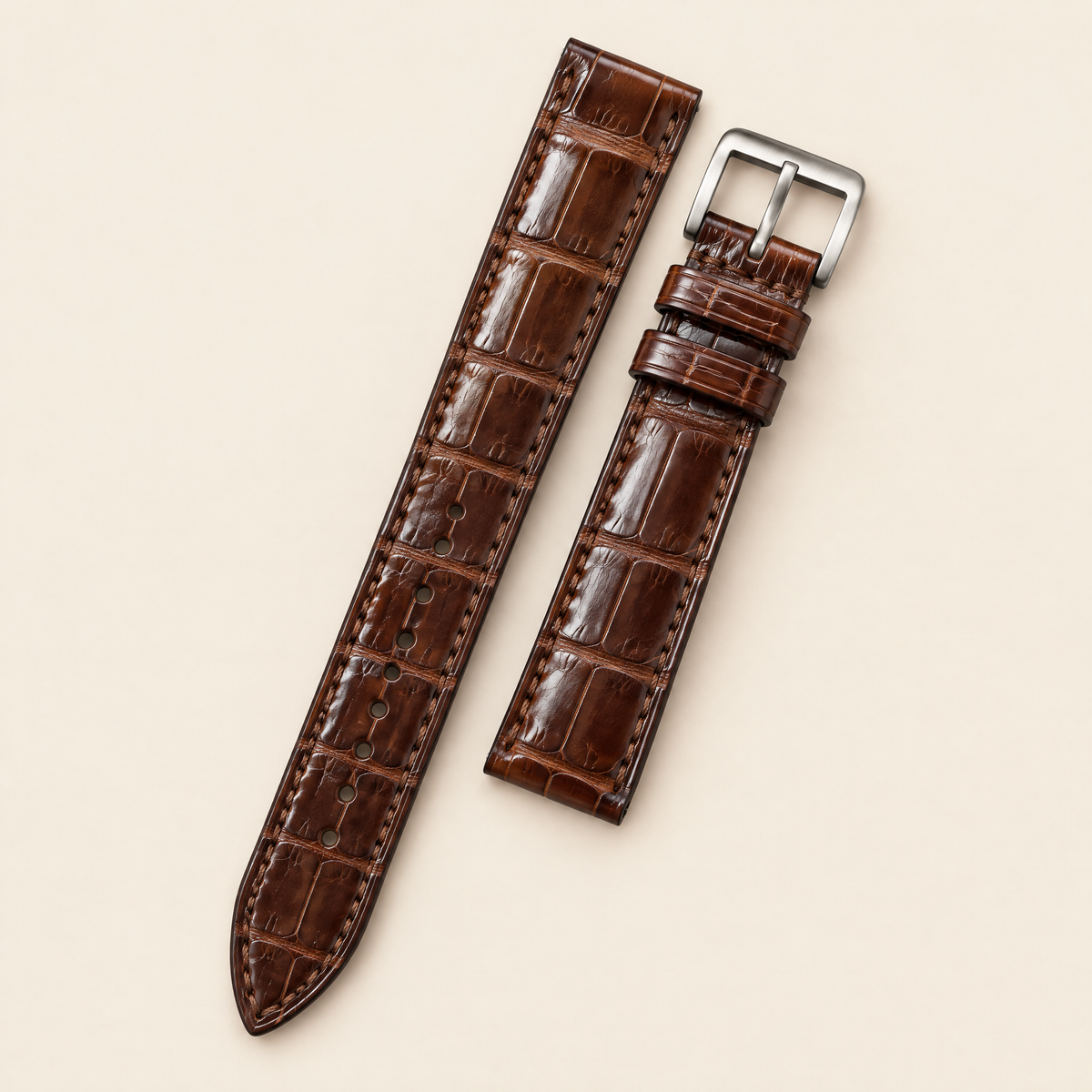 Patina Amber Brown Alligator Leather Watch Strap – Handstitched