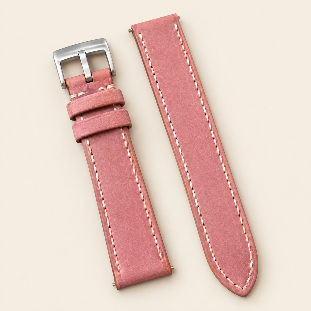 Pink Pueblo Leather Watch Strap – Handstitched