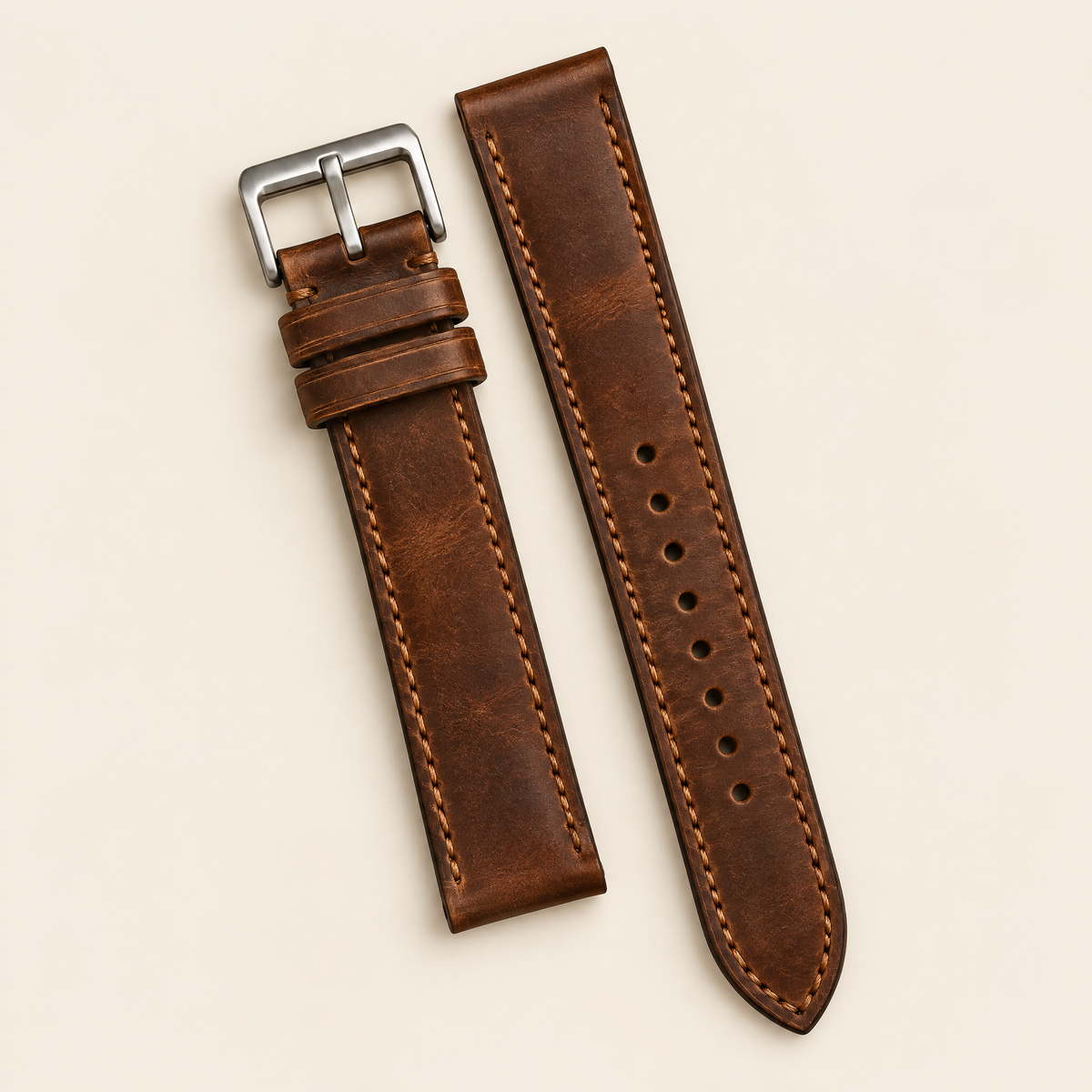 Vintage Brown Waxed Pull-Up Leather Watch Strap – Handstitched