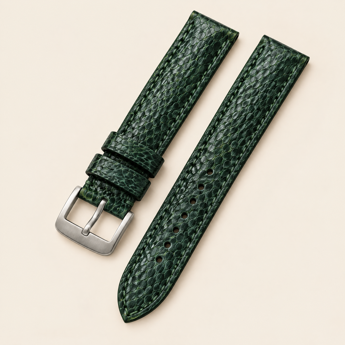 Green Ostrich Leg Leather Watch Strap – Handstitched