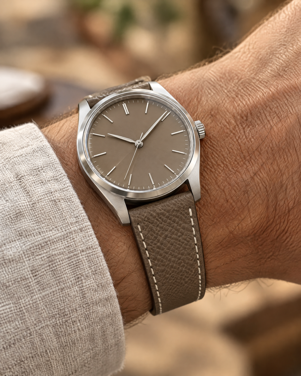 Taupe Togo Leather Watch Strap – Handstitched