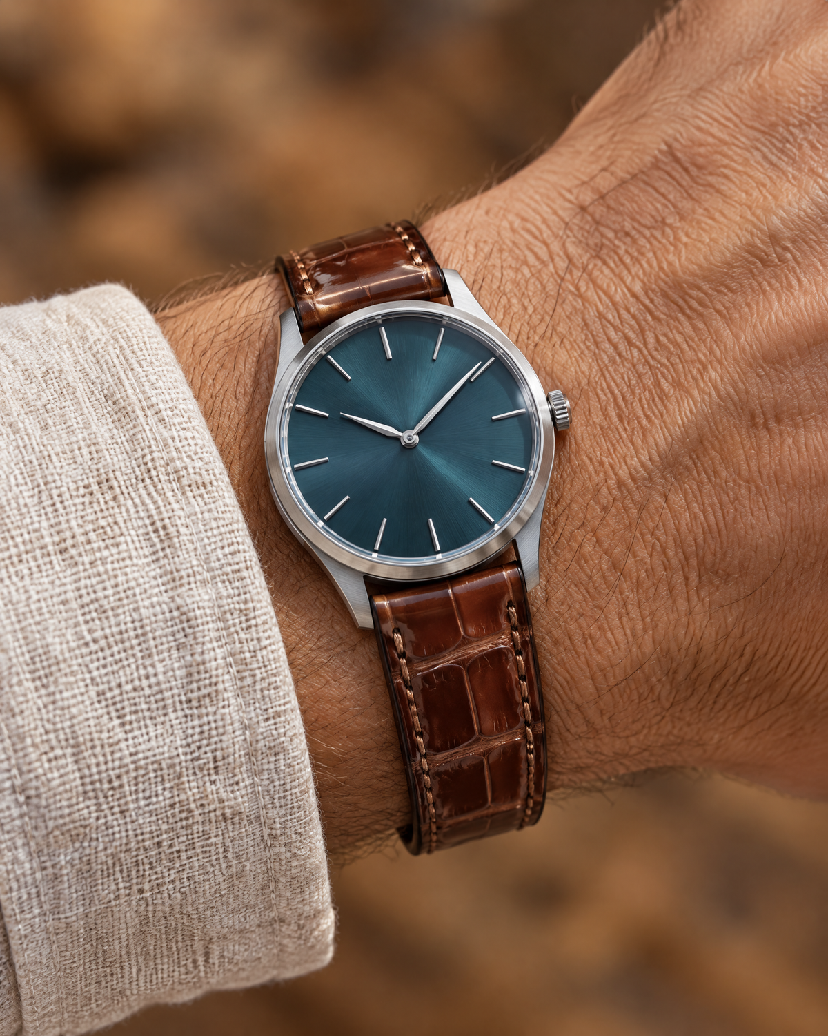 Patina Amber Brown Alligator Leather Watch Strap – Handstitched