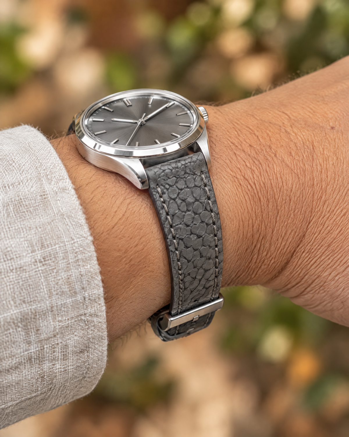 Gray Ostrich Leg Leather Watch Strap – Handstitched