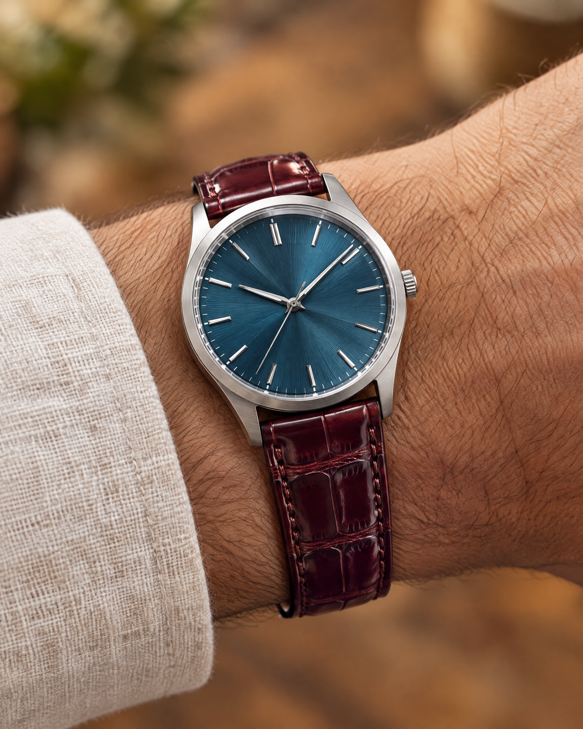 Patina Red Bordeaux Alligator Leather Watch Strap – Handstitched