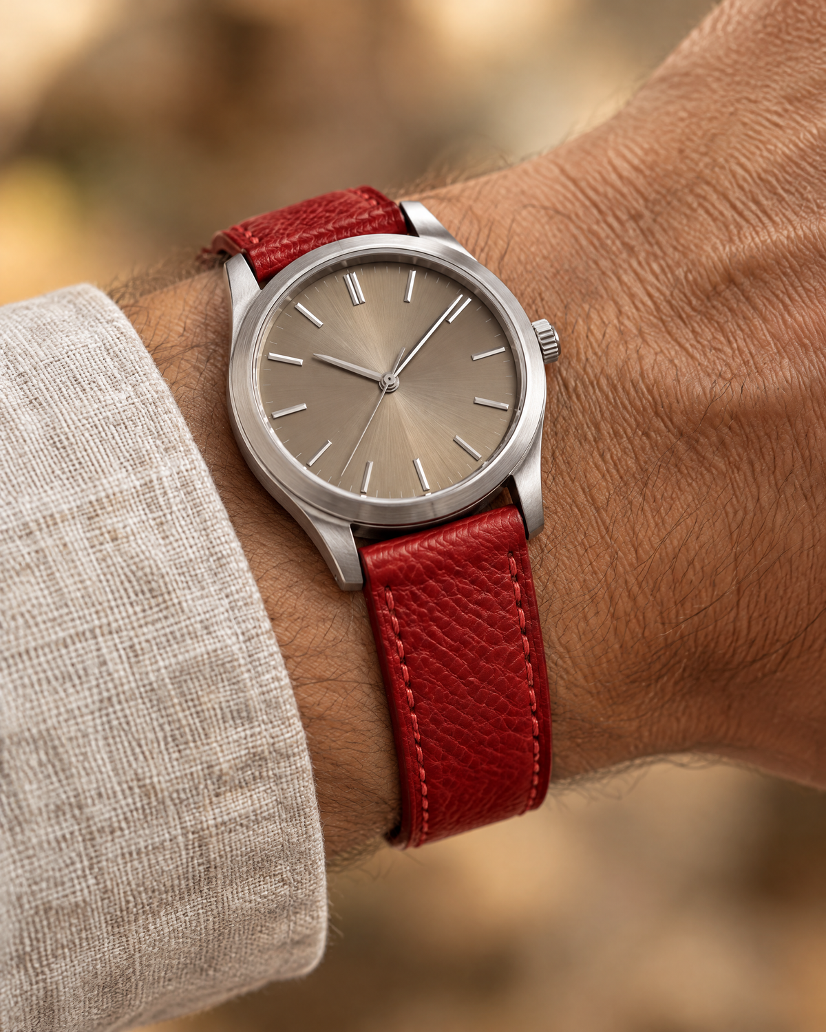 Red Togo Leather Watch Strap – Handstitched
