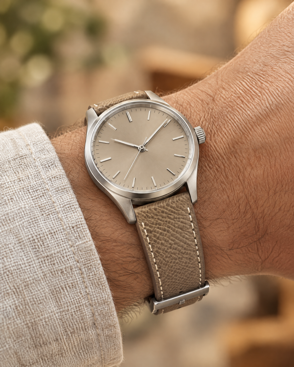 Beige Togo Leather Watch Strap – Handstitched