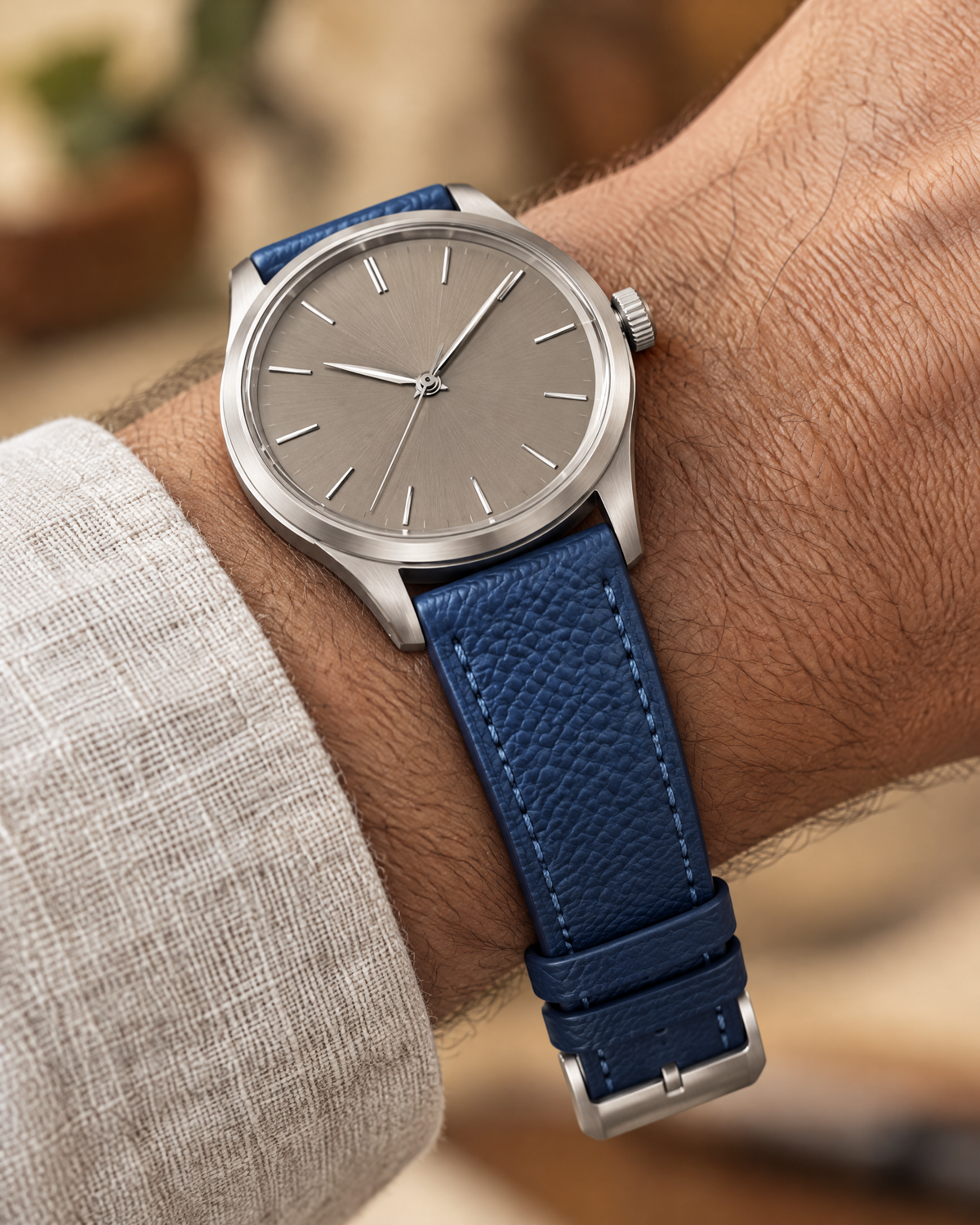 Blue Togo Leather Watch Strap – Handstitched