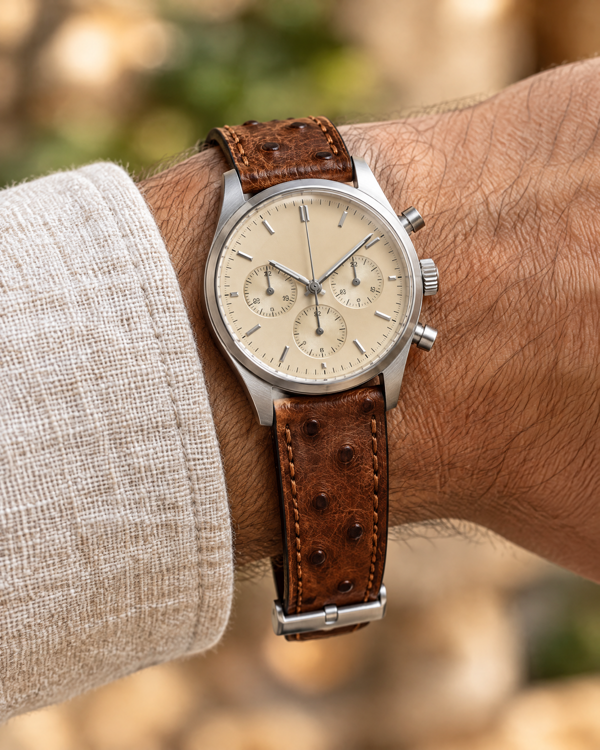 Brown Ostrich Leather Watch Strap – Handstitched