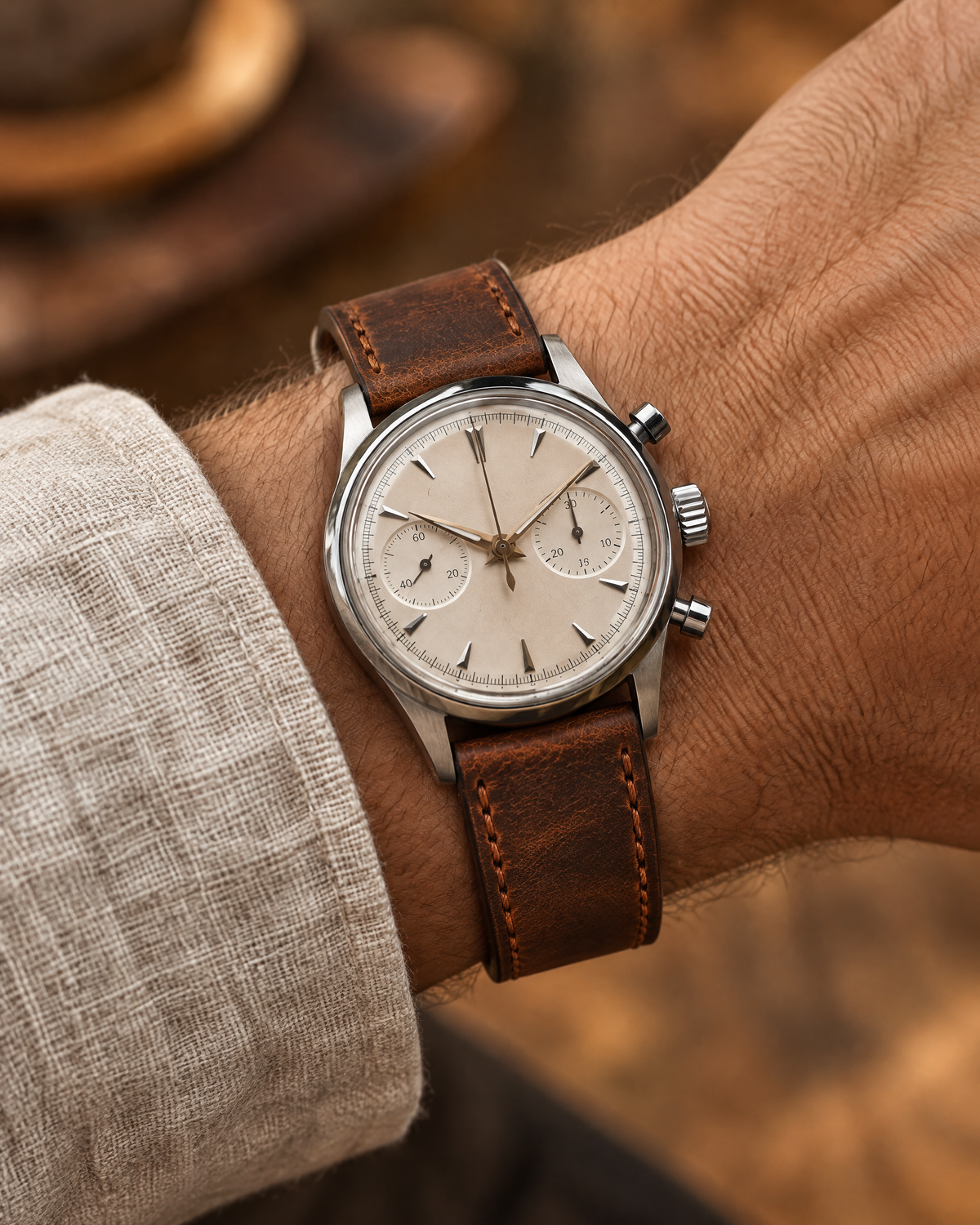 Vintage Brown Waxed Pull-Up Leather Watch Strap – Handstitched