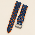 Blue & Orange Rally Watch Strap – Handstitched Epsom Leather with Racing Holes
