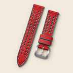 Red & Turquoise Rally Watch Strap Small – Handstitched Epsom Leather with Racing Holes
