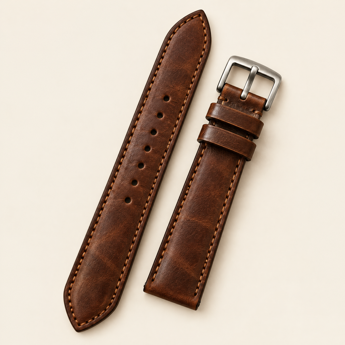 Vintage Brown Waxed Pull-Up Leather Watch Strap Box – Handstitched