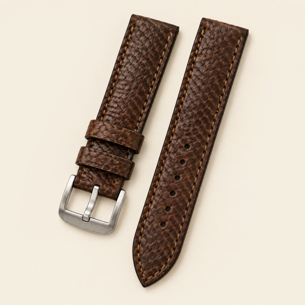 Nicotine Brown Scale Ostrich Leg Leather Watch Strap – Handstitched