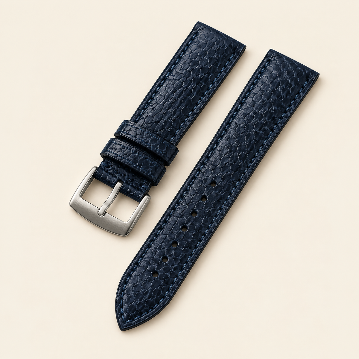 Dark Navy Ostrich Leg Leather Watch Strap – Handstitched