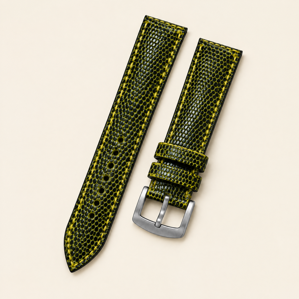 Yellow Black Lizard Leather Watch Strap – Handstitched