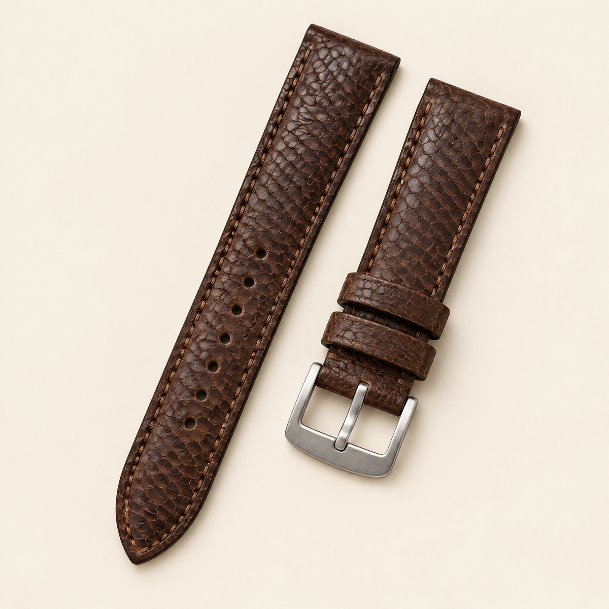 Nicotine Brown Ostrich Leg Leather Watch Strap – Handstitched