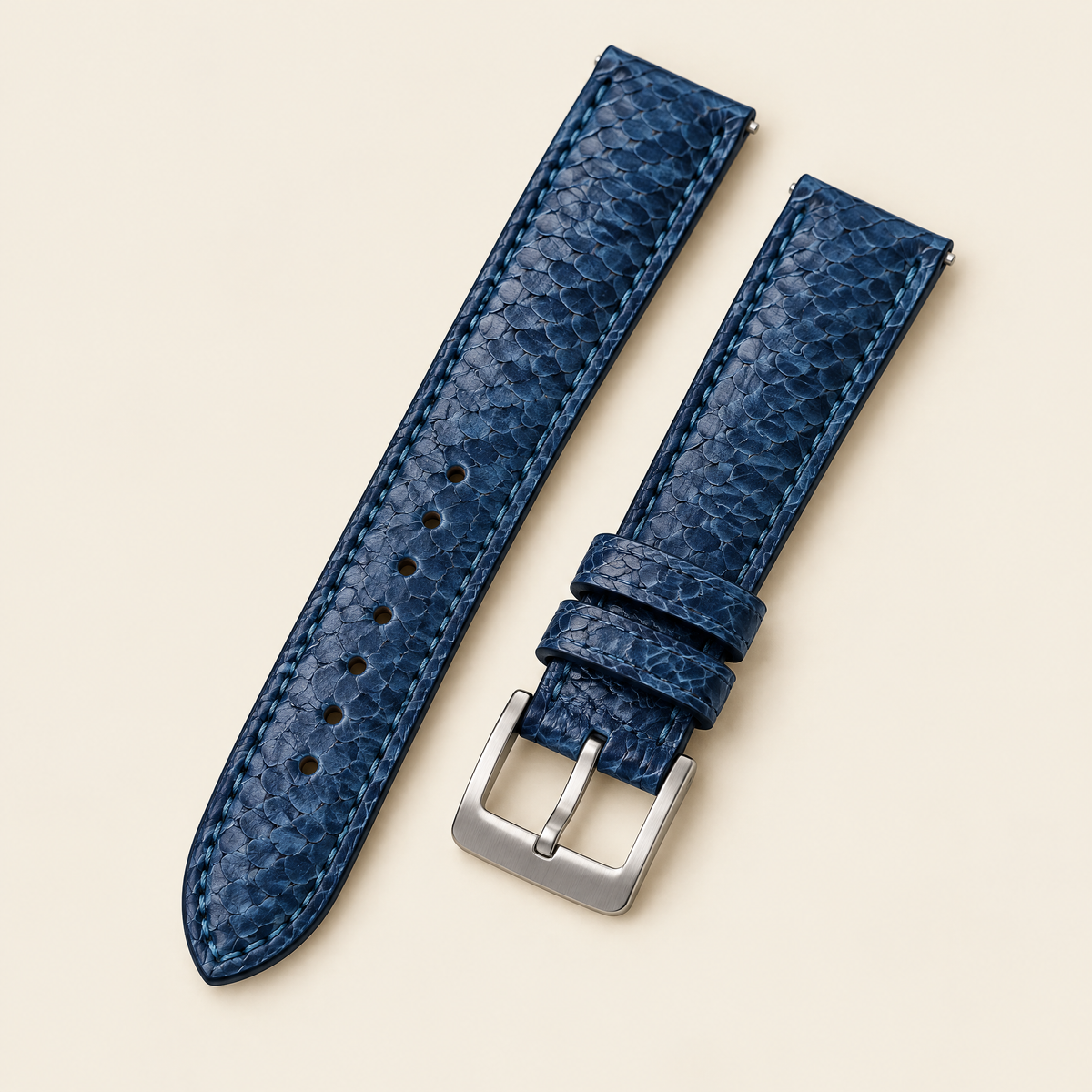 Blue Ostrich Leg Leather Watch Strap – Handstitched