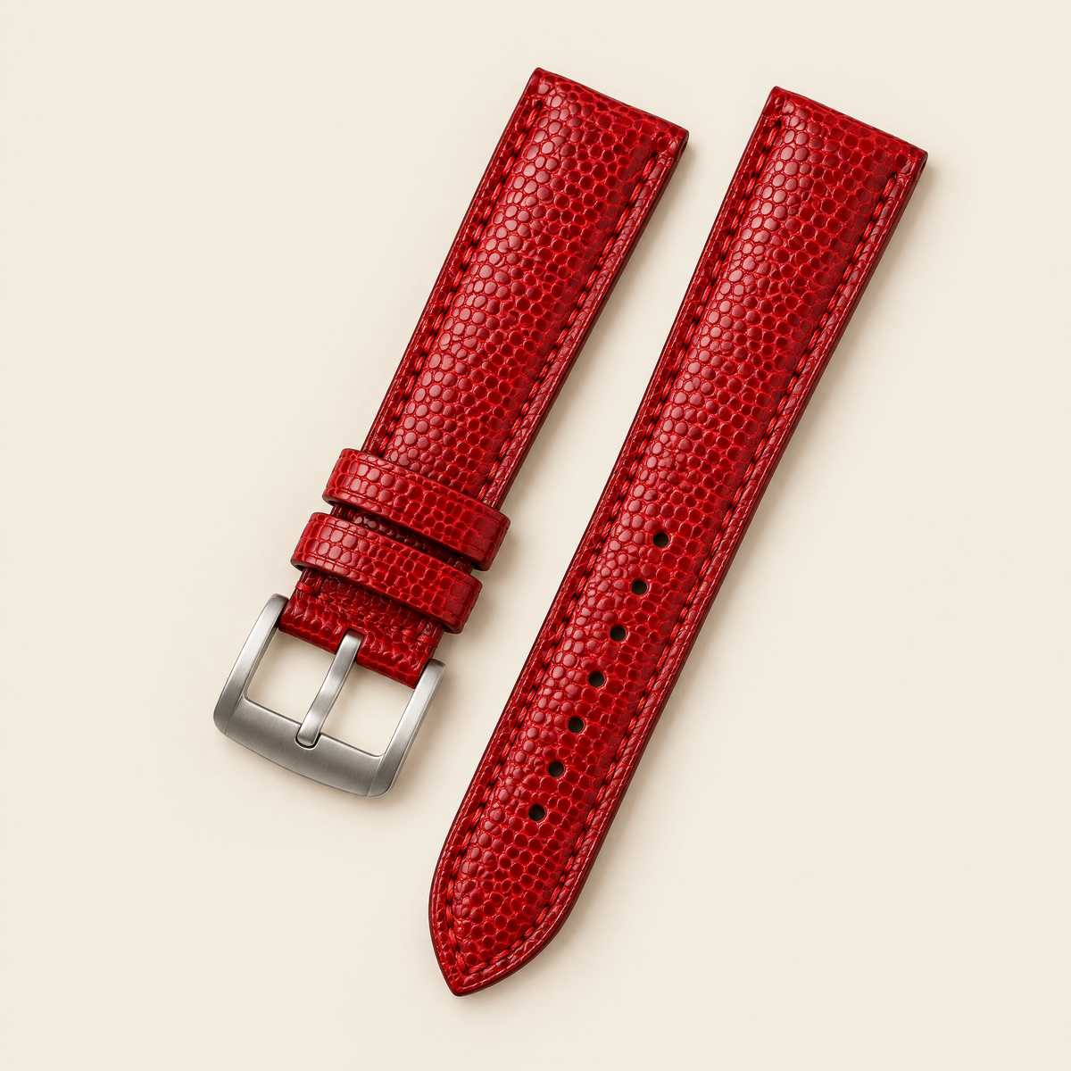 Red Lizard Leather Watch Strap – Handstitched