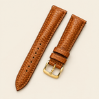 Golden Cognac Scale Ostrich Leg Leather Watch Strap – Handstitched, Padded