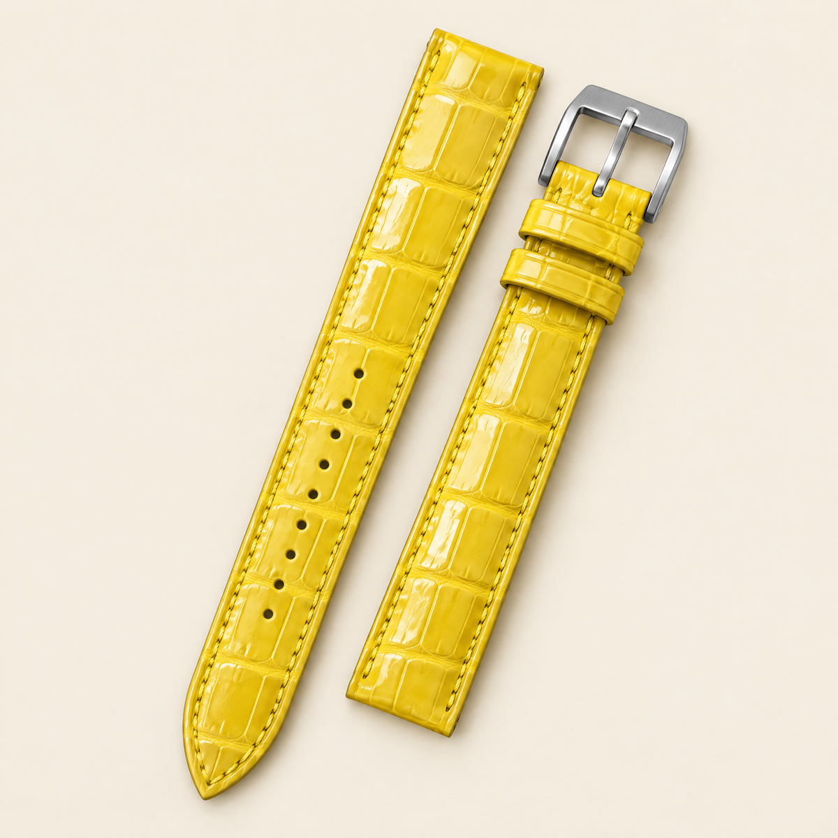 Patina Lemon Yellow Alligator Leather Watch Strap – Handstitched