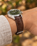 Nicotine Brown Scale Ostrich Leg Leather Watch Strap – Handstitched