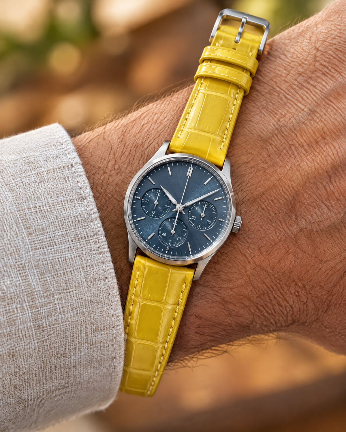 Patina Lemon Yellow Alligator Leather Watch Strap – Handstitched