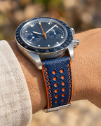 Blue & Orange Rally Watch Strap – Handstitched Epsom Leather with Racing Holes