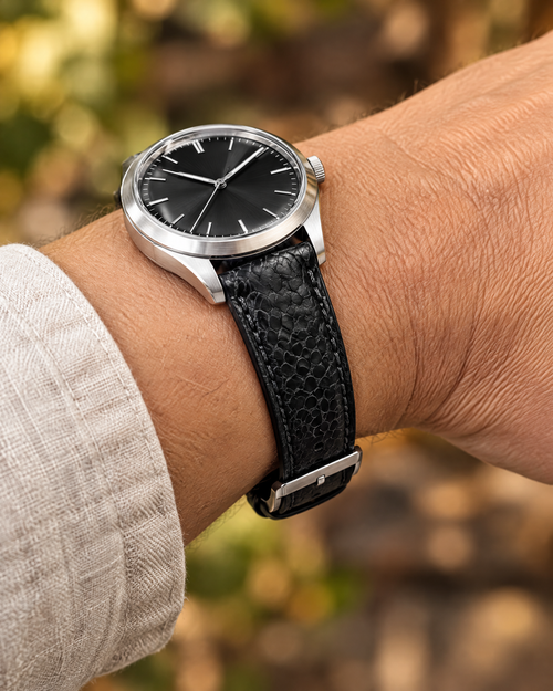 Black Nubuck Ostrich Leg Leather Watch Strap – Handstitched