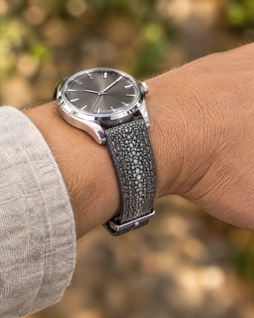 Gray Stingray Leather Watch Strap – Handstitched