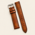 Vintage Cognac Brown Hand-Dyed Patina Leather Watch Strap Italian – Handstitched