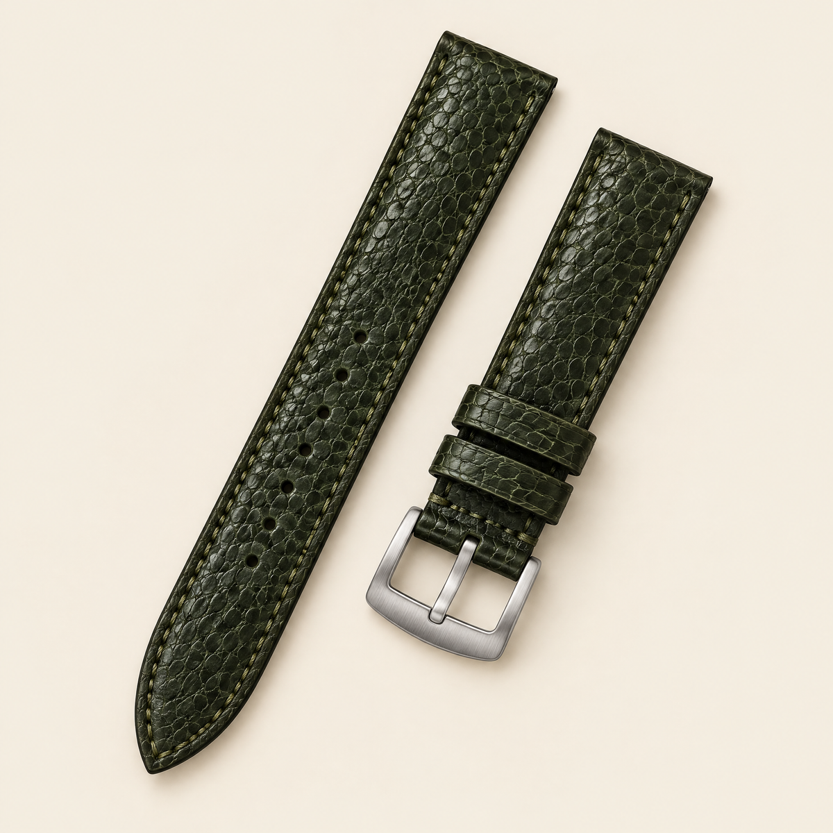 Dark Olive Nubuck Ostrich Leg Leather Watch Strap – Handstitched