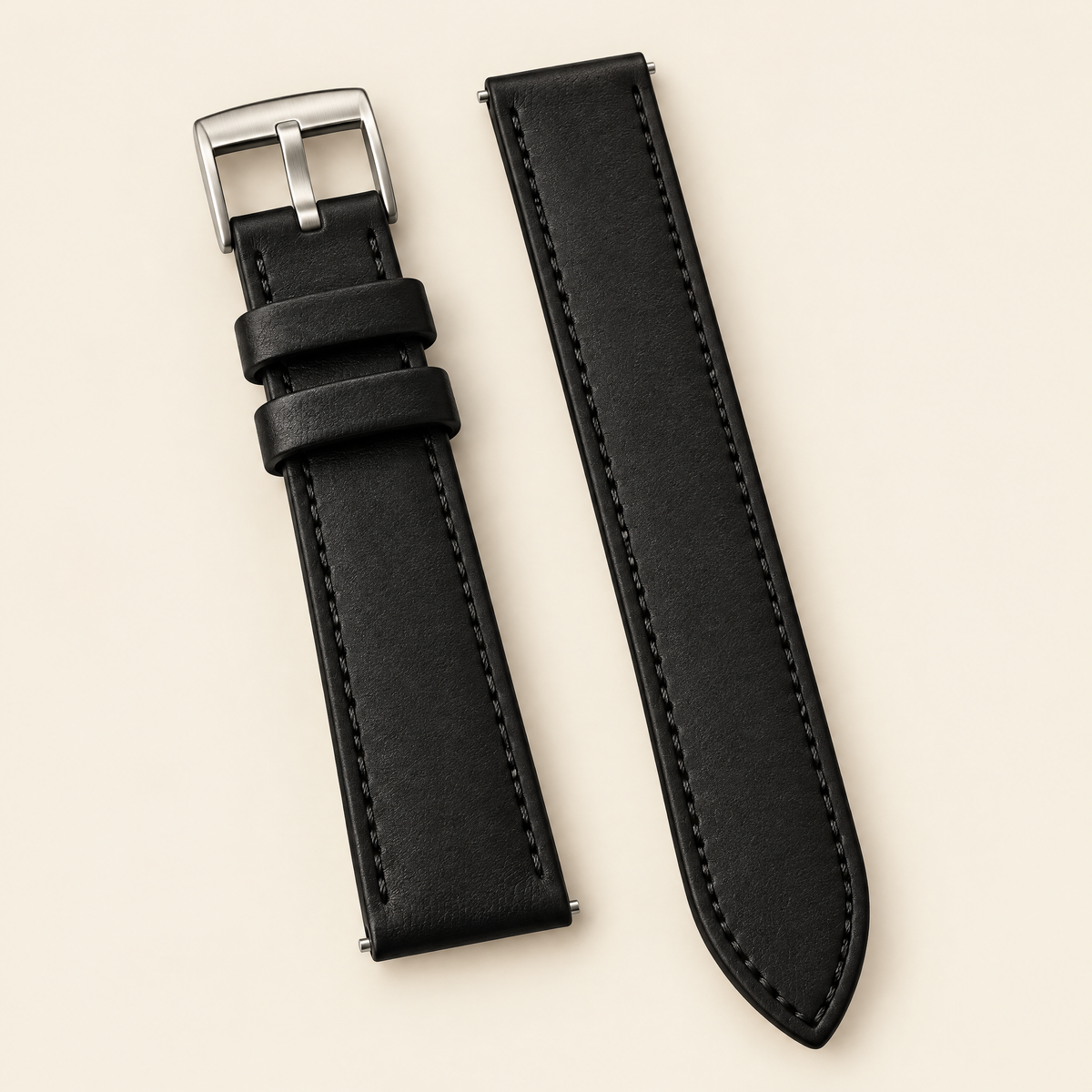 Black Swift Leather Watch Strap, Black Stitch – Handstitched