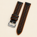 Black & Orange Rally Watch Strap – Handstitched Epsom Leather with Racing Holes