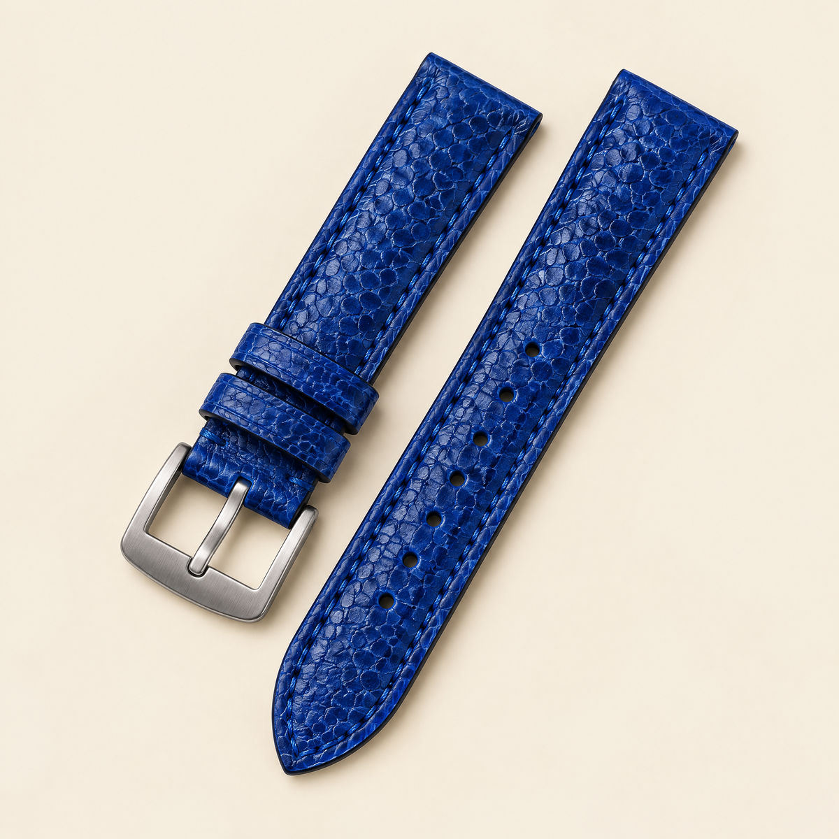 Royal Blue Ostrich Leg Leather Watch Strap – Handstitched
