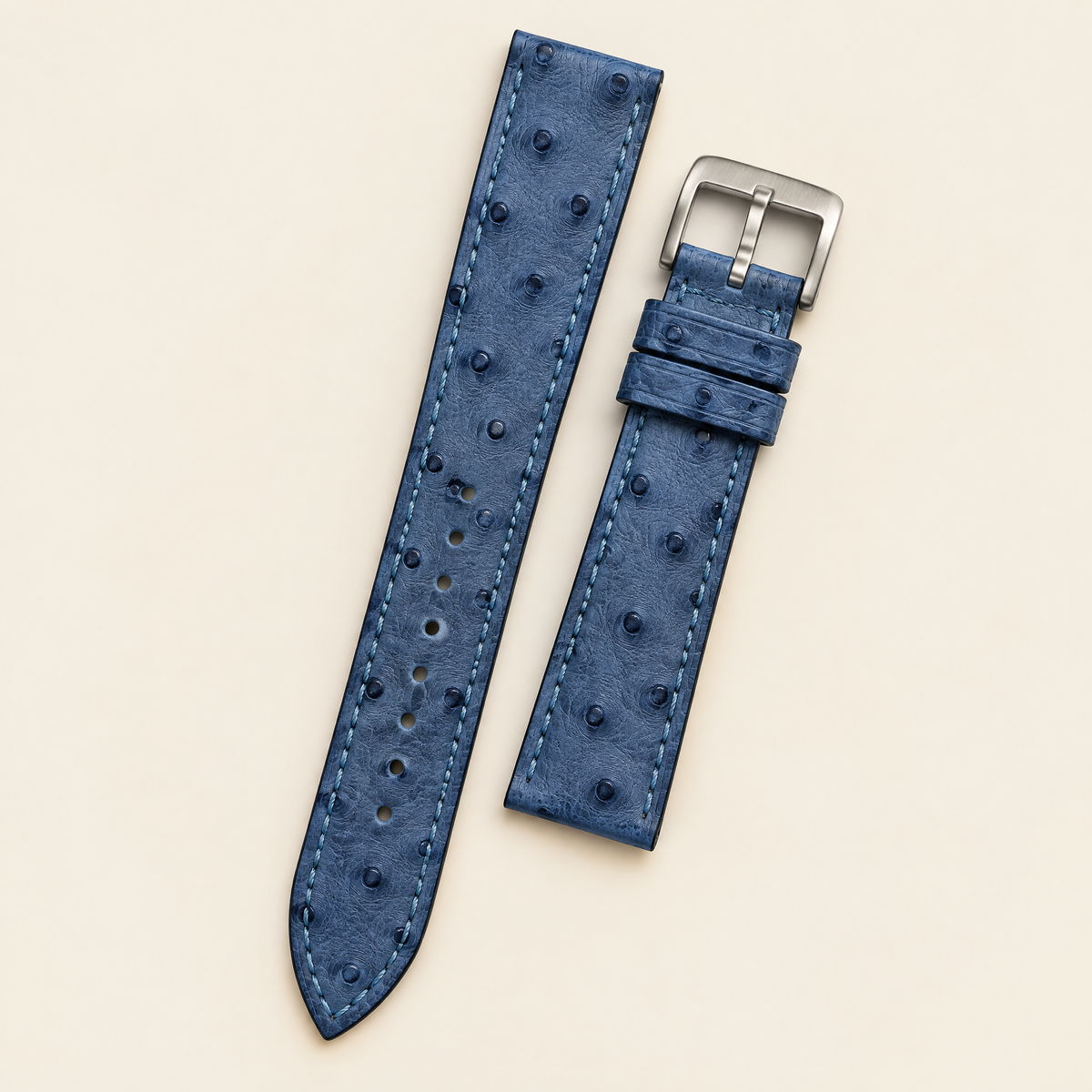 Slate Blue Ostrich Leather Watch Strap – Handstitched