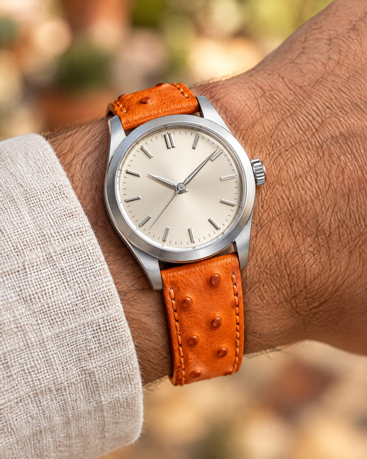 Orange Ostrich Leather Watch Strap – Handstitched