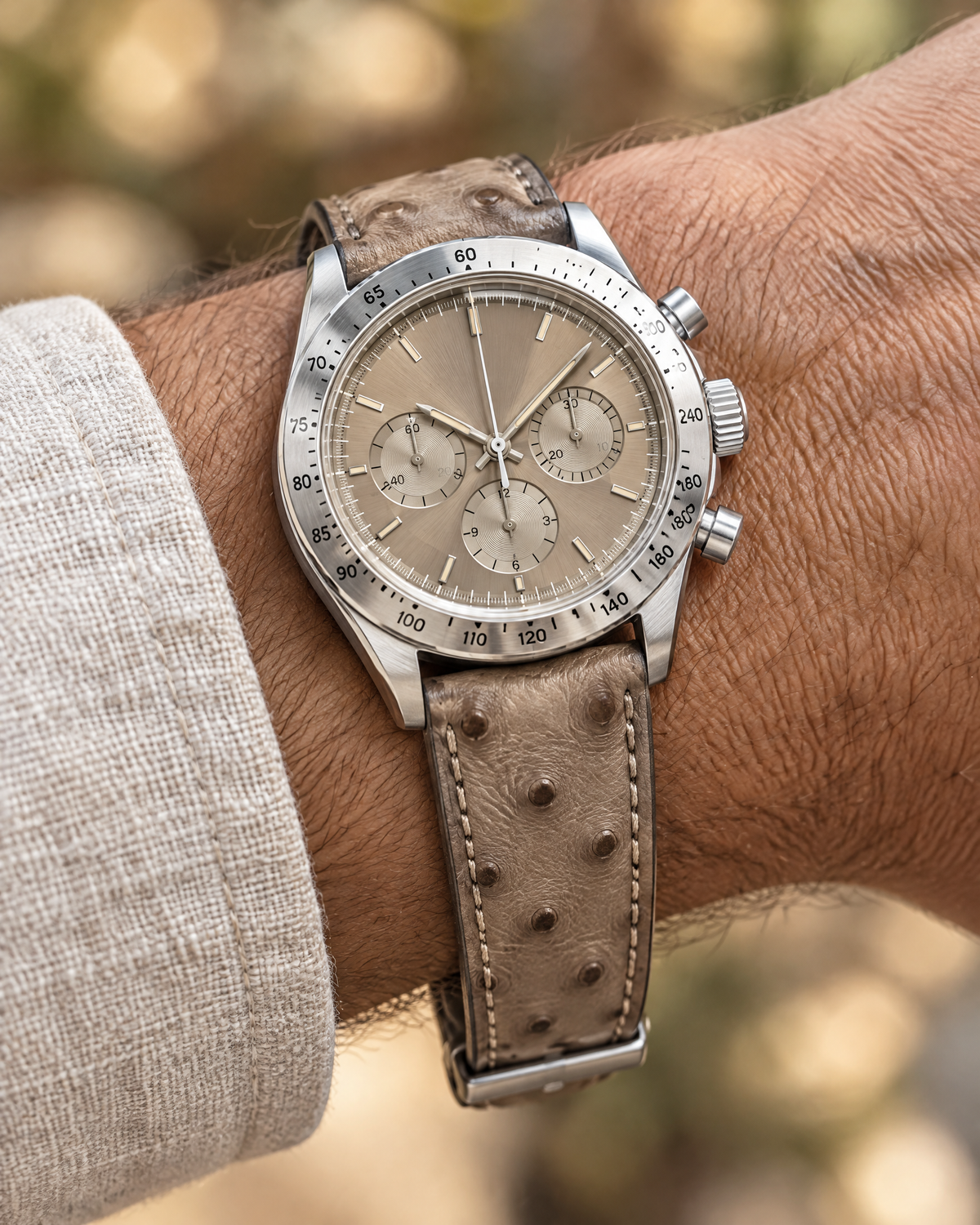 Taupe Ostrich Leather Watch Strap – Handstitched