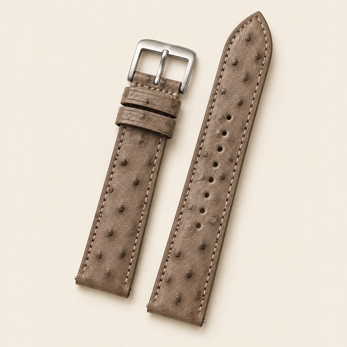 Taupe Ostrich Leather Watch Strap – Handstitched