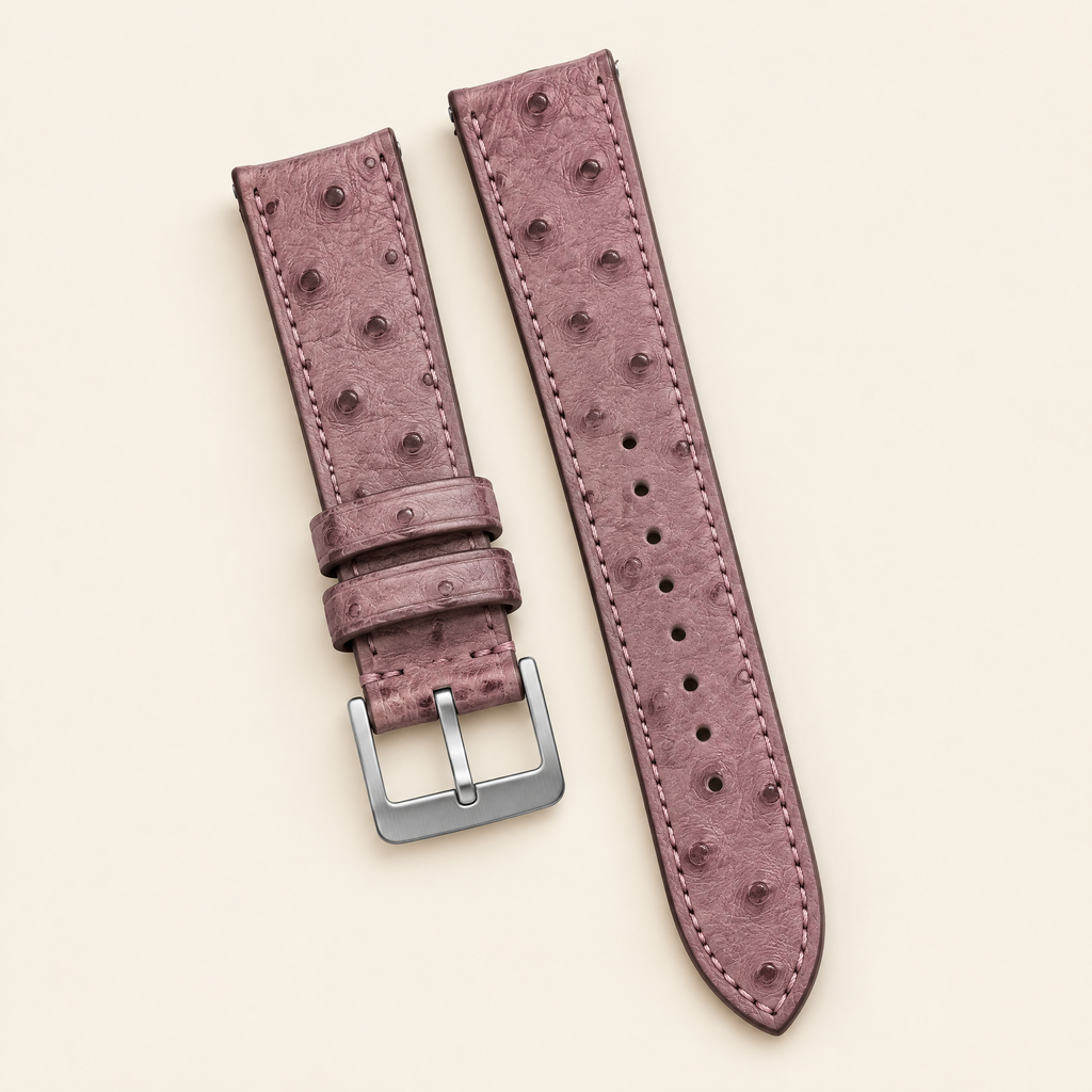 Dusty Mauve Ostrich Leather Watch Strap – Handstitched