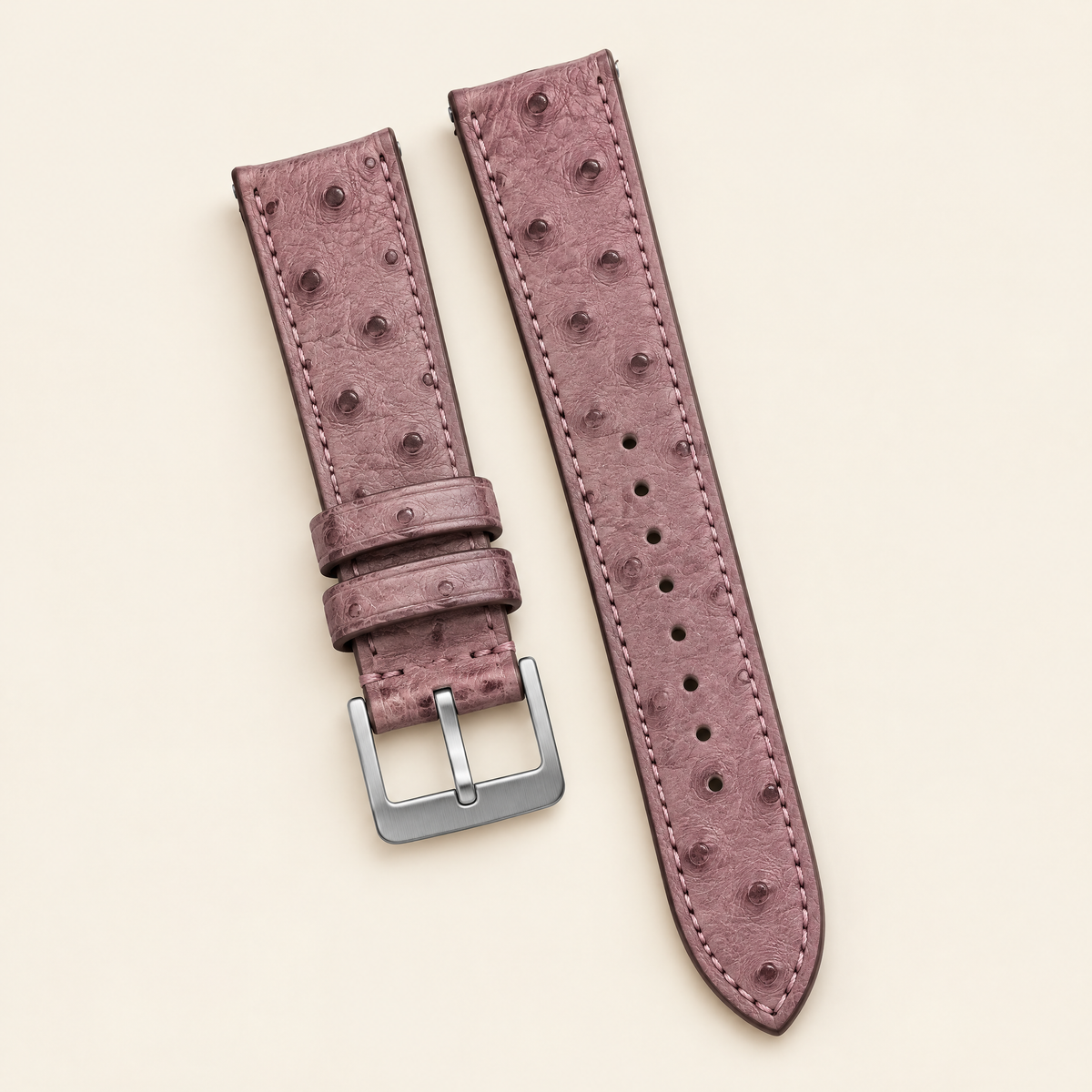 Dusty Mauve Ostrich Leather Watch Strap – Handstitched