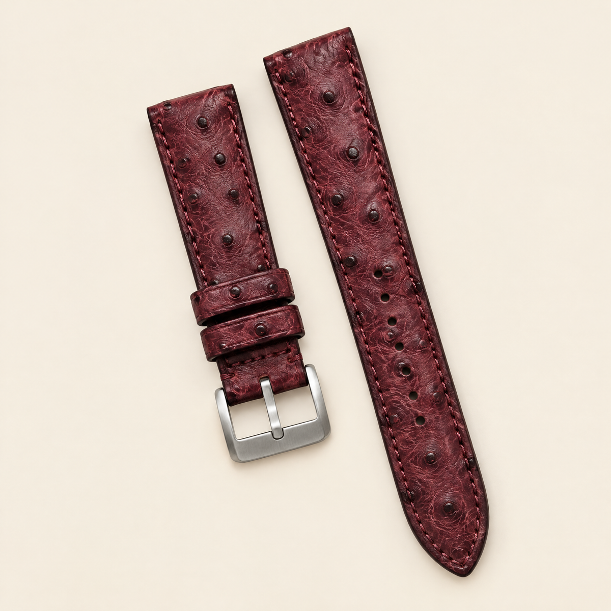 Burgundy Marble Ostrich Leather Watch Strap – Handstitched